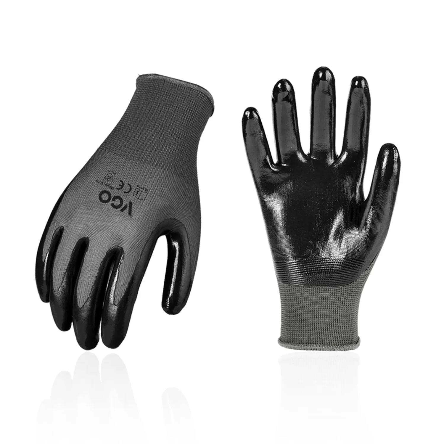 Vgo... 1-Pair Safety Work Gloves, Gardening Gloves, Non-slip Nitrile coating, Dipping Gloves (Size XL, Gray, NT2110)