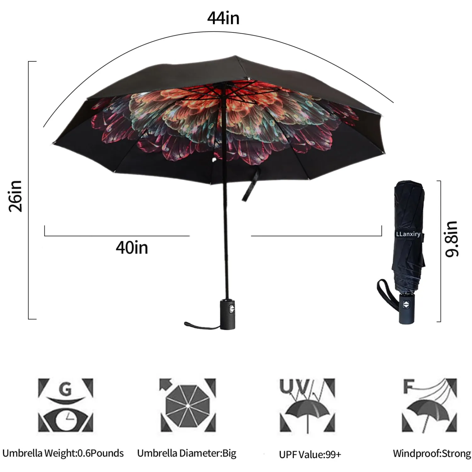 LLanxiry Compact Travel Umbrella,Windproof Waterproof Stick Umbrella Anti-UV Protection Golf Umbrellas