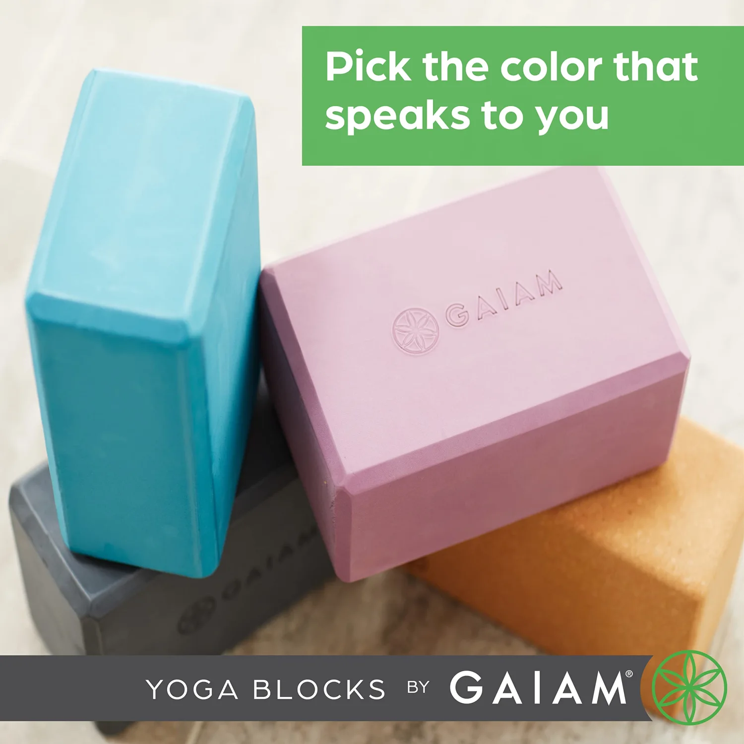 Gaiam Yoga Block - Supportive Latex-Free EVA Foam Soft Non-Slip Surface for Yoga, Pilates, Meditation (Lilac Print)