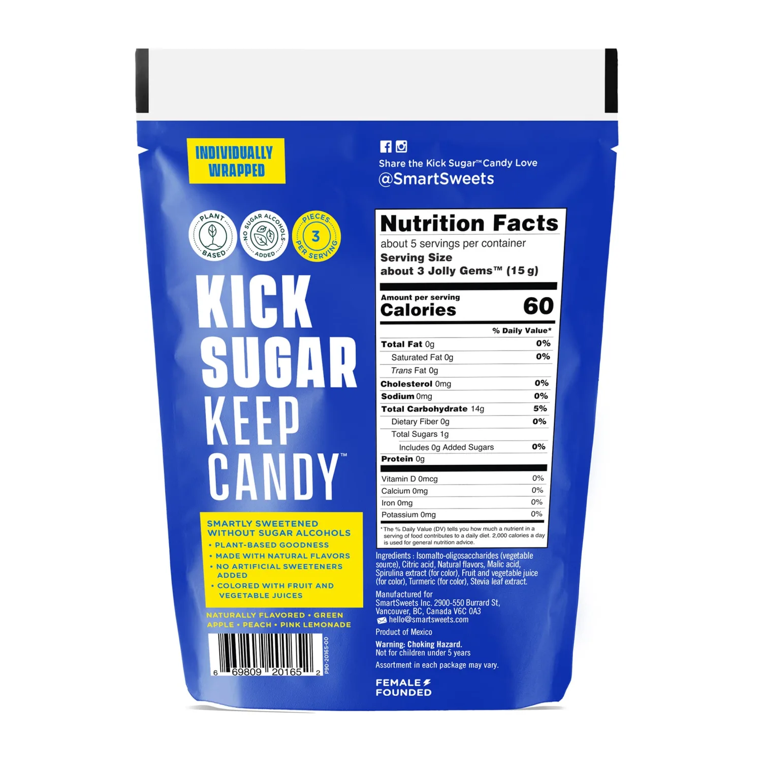 SmartSweets Jolly Gems Easter Candy, 2.5oz, Green Apple, Peach, & Pink Lemonade Flavors, Hard Candy With Low Sugar, Low Calorie, Free From Sugar Alcohols, No Artificial Colors Or Sweeteners