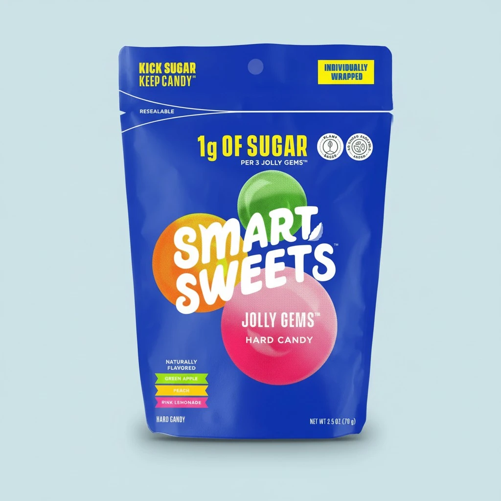 SmartSweets Jolly Gems Easter Candy, 2.5oz, Green Apple, Peach, & Pink Lemonade Flavors, Hard Candy With Low Sugar, Low Calorie, Free From Sugar Alcohols, No Artificial Colors Or Sweeteners