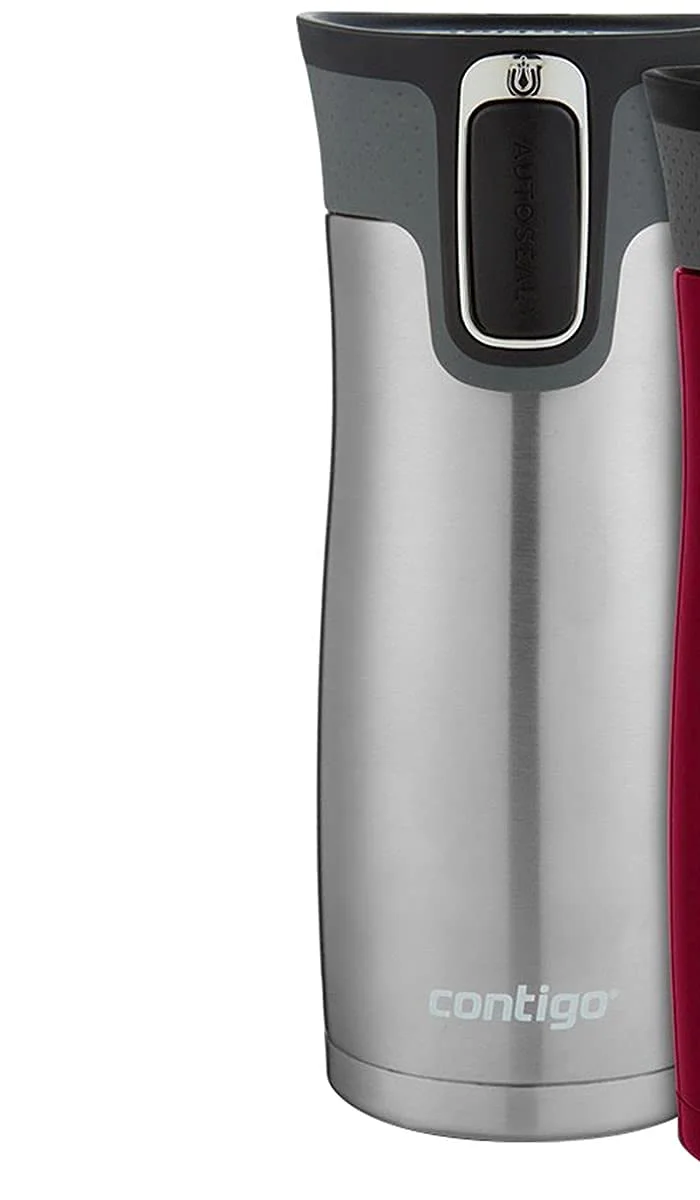 Contigo West Loop Stainless Steel Vacuum-Insulated Travel Mug with Spill-Proof Lid, 16oz 2-Pack, Very Berry & Steel Colors, Keeps Hot to 5h & Cold to 12h