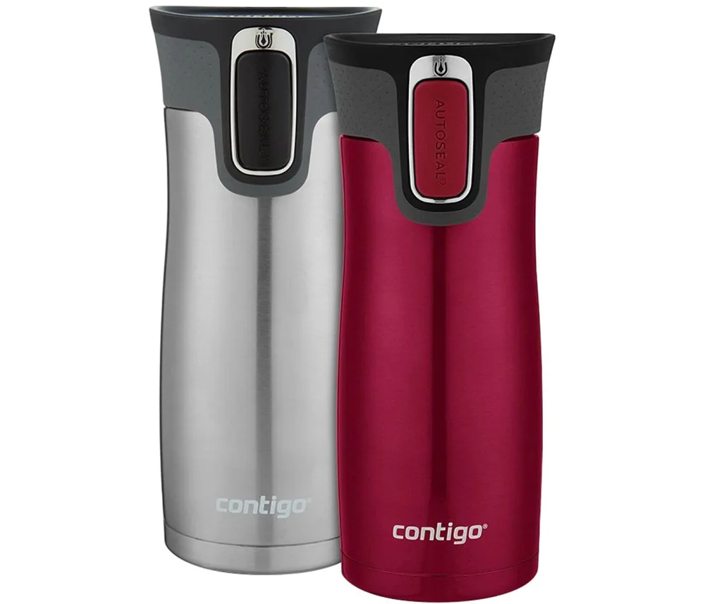 Contigo West Loop Stainless Steel Vacuum-Insulated Travel Mug with Spill-Proof Lid, 16oz 2-Pack, Very Berry & Steel Colors, Keeps Hot to 5h & Cold to 12h