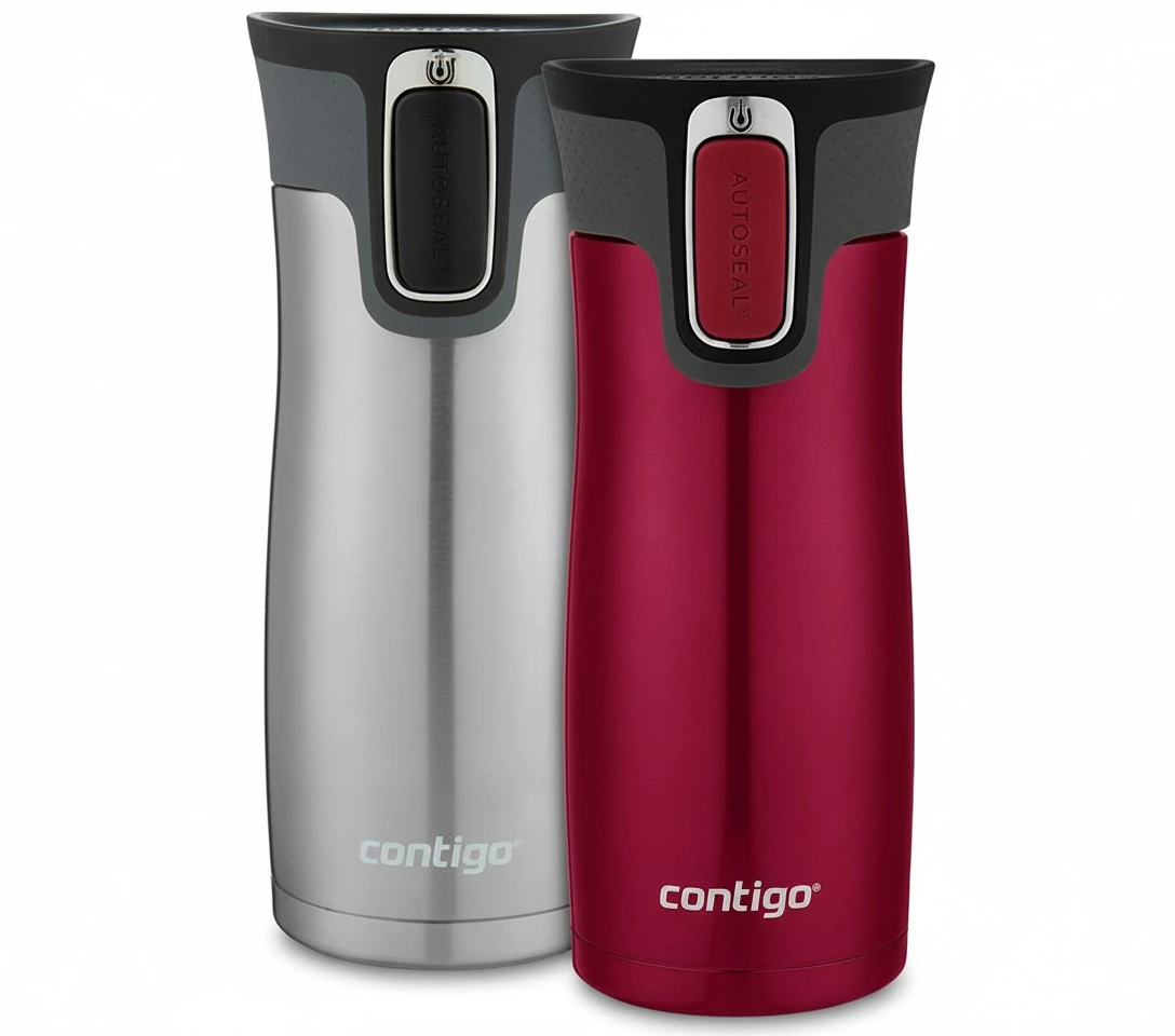 Contigo West Loop Stainless Steel Vacuum-Insulated Travel Mug with Spill-Proof Lid, 16oz 2-Pack, Very Berry & Steel Colors, Keeps Hot to 5h & Cold to 12h
