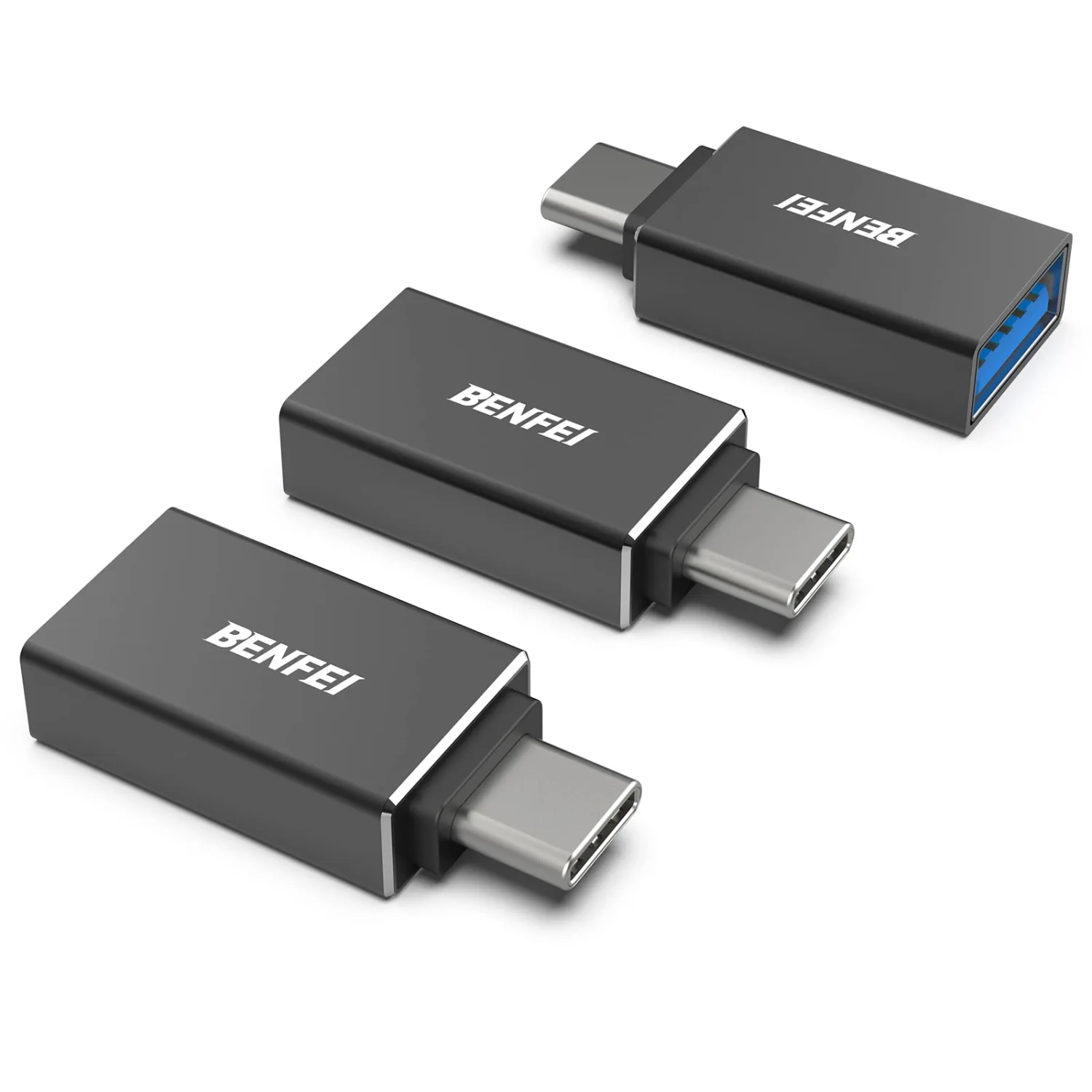 BENFEI USB C to USB 3.0 Adapter, 3 Pack USB C to A Male to Female Adapter Compatible with iPhone 15 Pro/Max, MacBook Pro/Air 2023, iPad Pro, iMac, S23, XPS 17, Surface Book 3 and More - Black