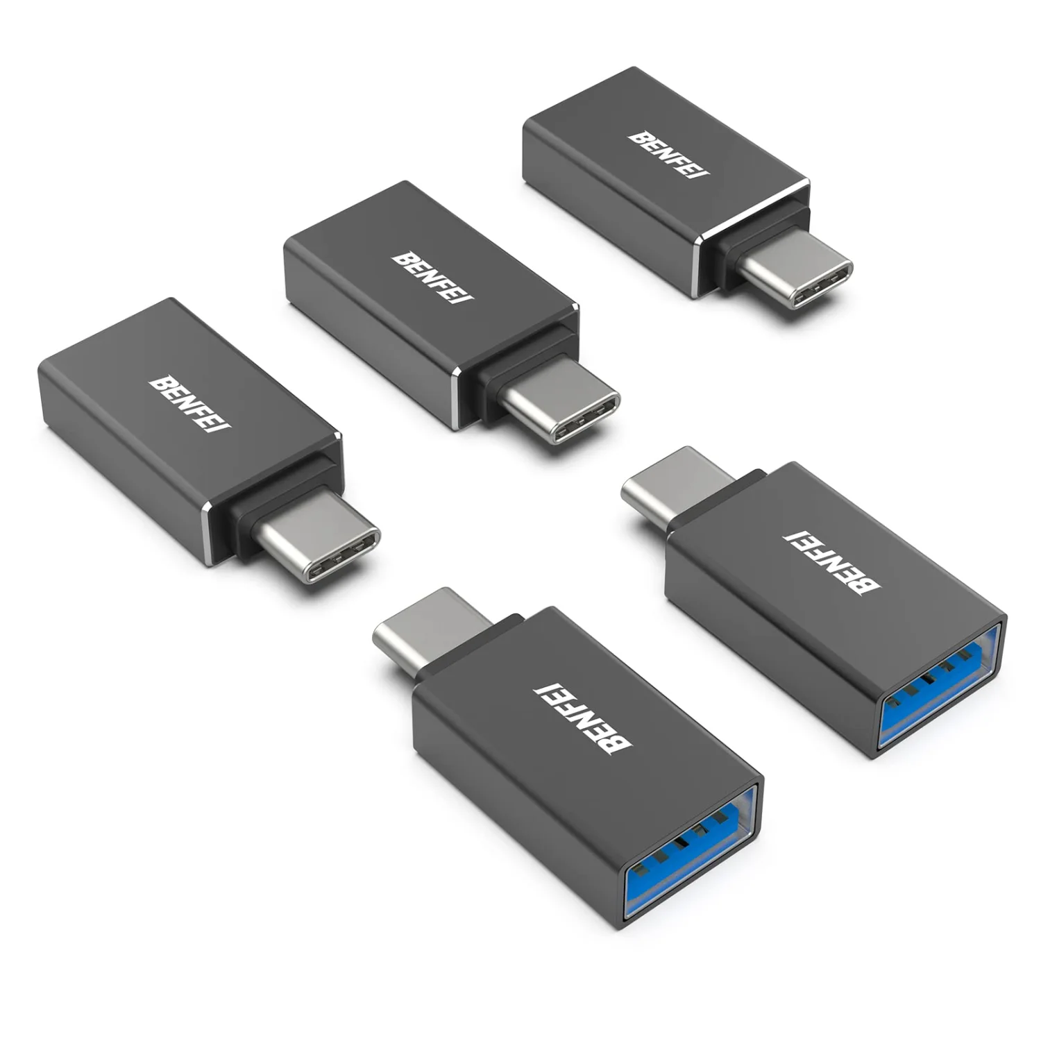 BENFEI 5 Pack USB C to USB 3.0 Adapter, USB C to A Male to Female Adapter Compatible with iPhone 15 Pro/Max, MacBook Pro/Air 2023, iPad Pro, iMac, S23, XPS 17, Surface Book 3 and More - Black