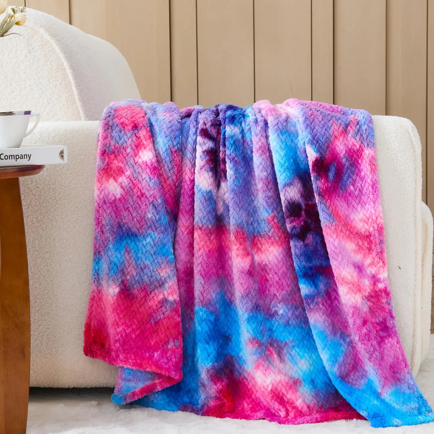 NEWCOSPLAY Super Soft Throw Blanket Deep Purple Rainbow Premium Silky Flannel Fleece Leaves Pattern Lightweight Bed Blanket All Season Use (Deep Purple Rainbow, Throw(50"x60"))