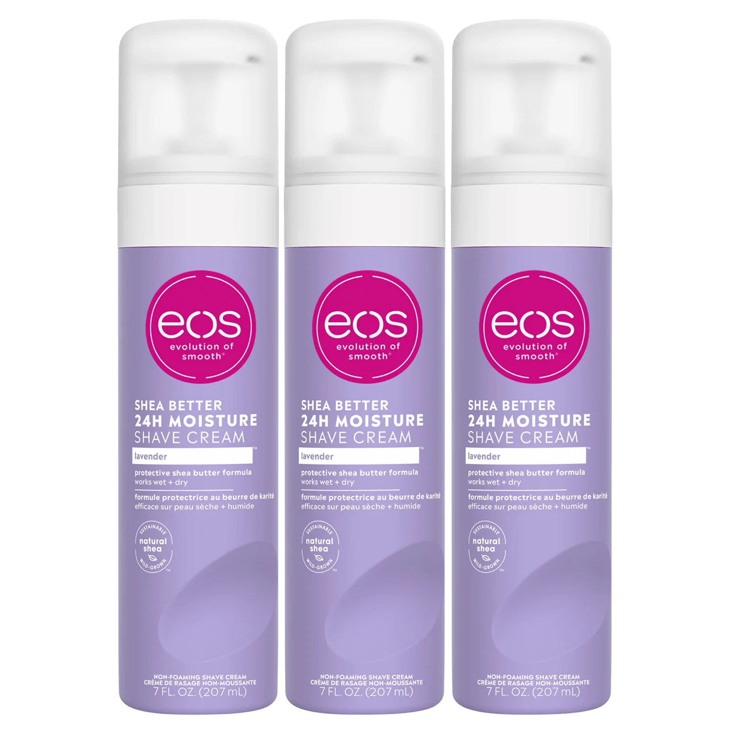 eos Shea Better Shaving Cream- Lavender, Women's Shave Cream, Skin Care, Doubles as an In-Shower Lotion, 24-Hour Hydration, 7 fl oz, 3-Pack