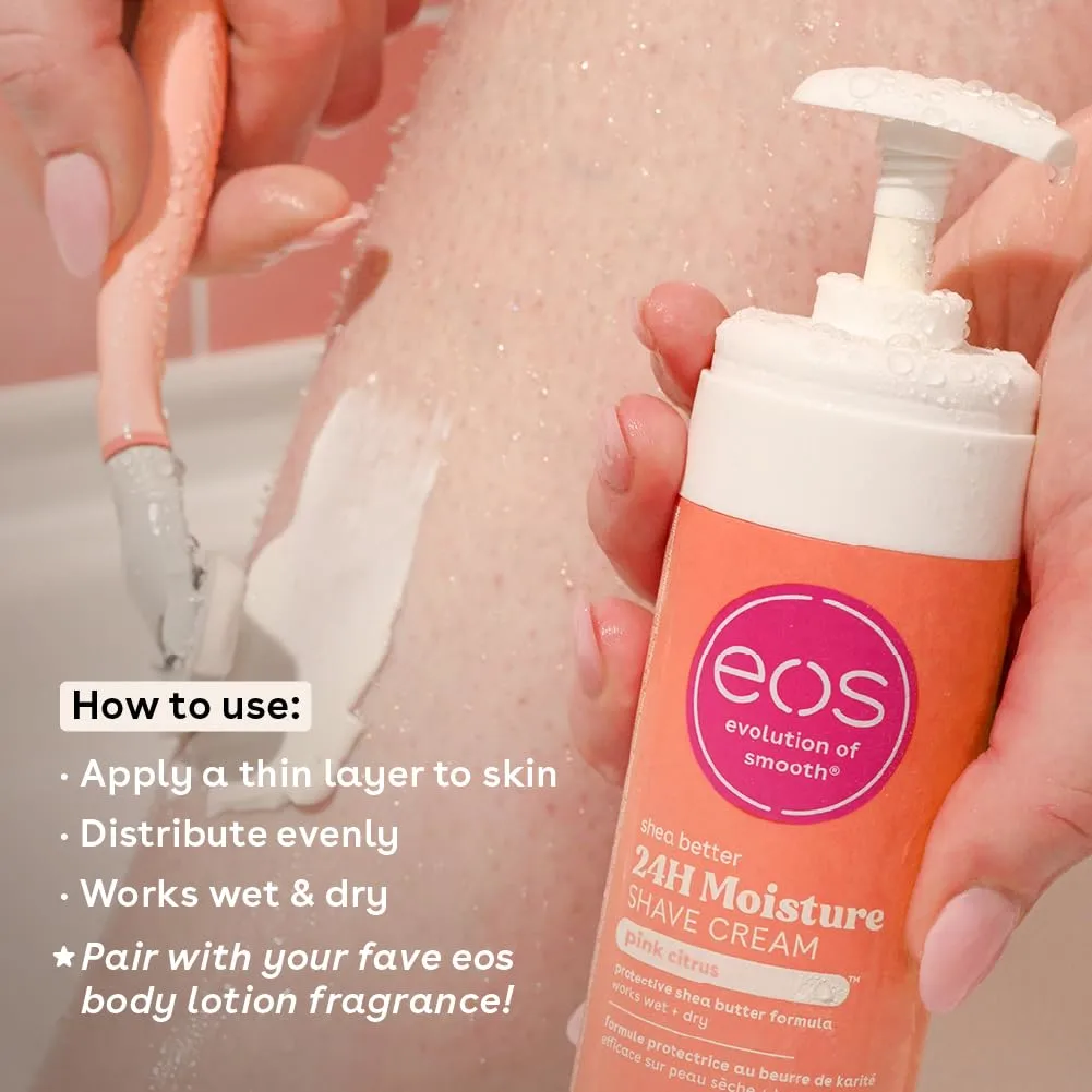 eos Shea Better Shave Cream for Women- Pink Citrus, 24-Hour Moisture, Made with Natural Shea, Doubles as an In-Shower Lotion, 7 fl oz