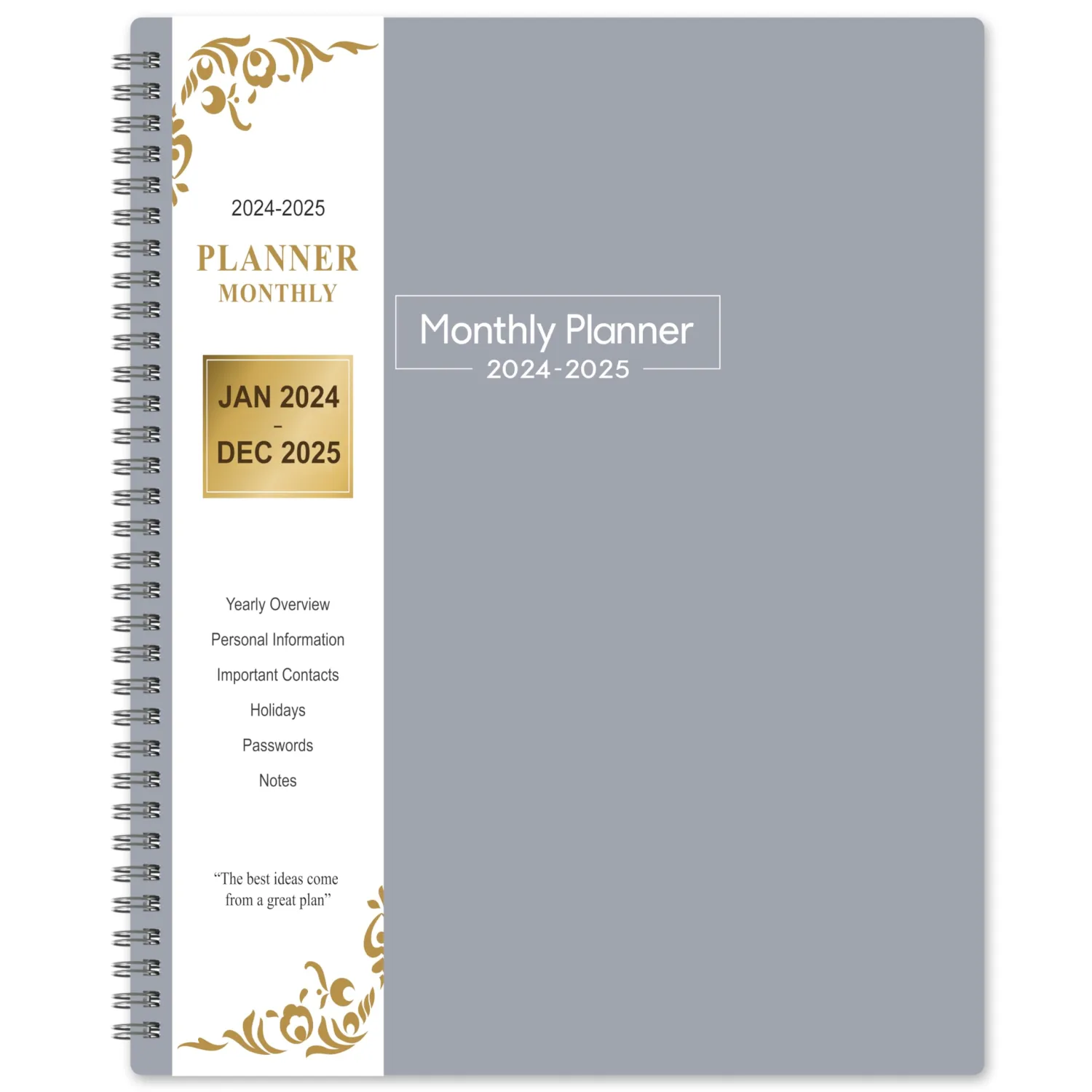 2024-2025 Monthly Planner - 24 Monthly Planner from Jan. 2024 to Dec. 2025, Monthly Planner 2024-2025, 9'' x 11'', Inner Pocket, 24 Month Tabs - Grey