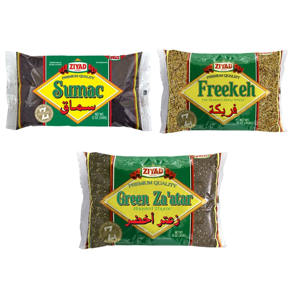 Ziyad Premium Spice Variety Pack, Flavorful Spices, No Additives, No MSG, Sumac, Green Za'atar, Freekeh, Frikeh, Since 1966, Pack of 3