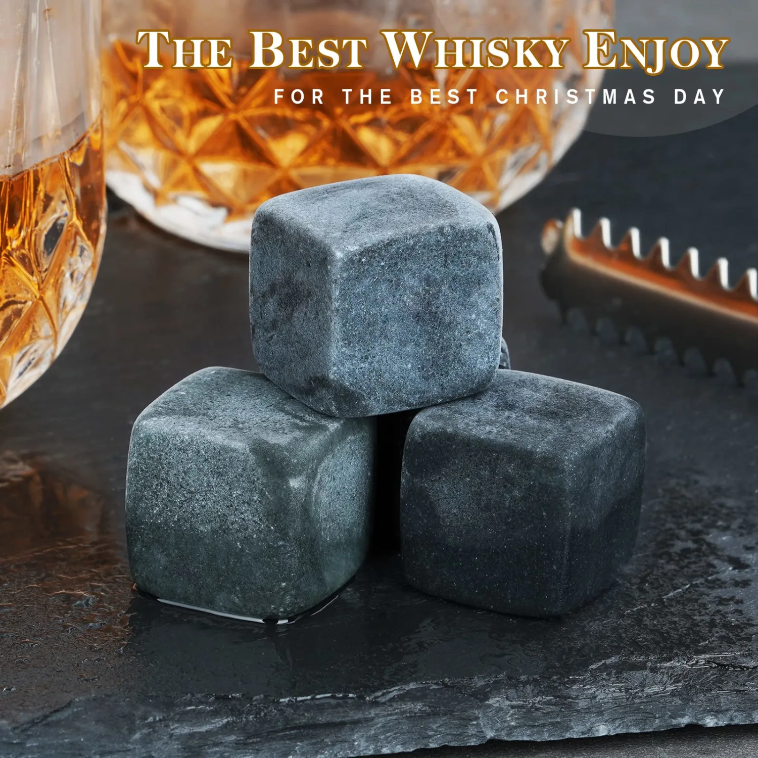 Gifts for Men, Gifts for Dad Husband, 6 Pieces Whiskey Stones with Wooden Box, Unique Anniversary Birthday Gift Ideas for Grandpa Uncle, Man Cave Stuff Bourbon Presents