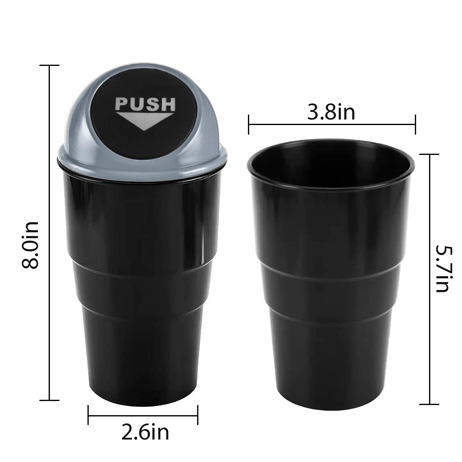 JUSTTOP 2 Pack Automotive Cup Holder Garbage,Mini Car Trash Can, Small Automatic Portable Trash Can, for Car Home Office (Grey)
