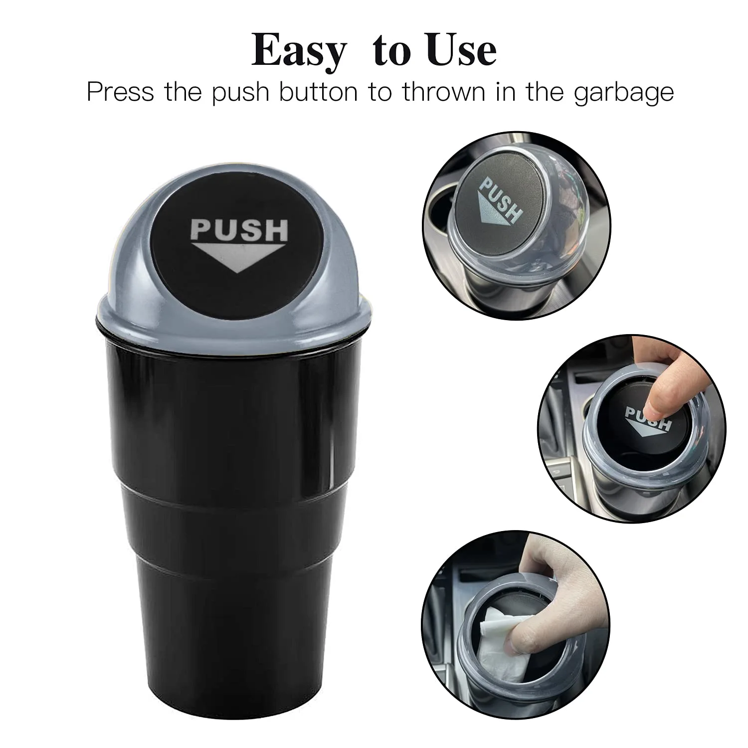 JUSTTOP 2 Pack Automotive Cup Holder Garbage,Mini Car Trash Can, Small Automatic Portable Trash Can, for Car Home Office (Grey)