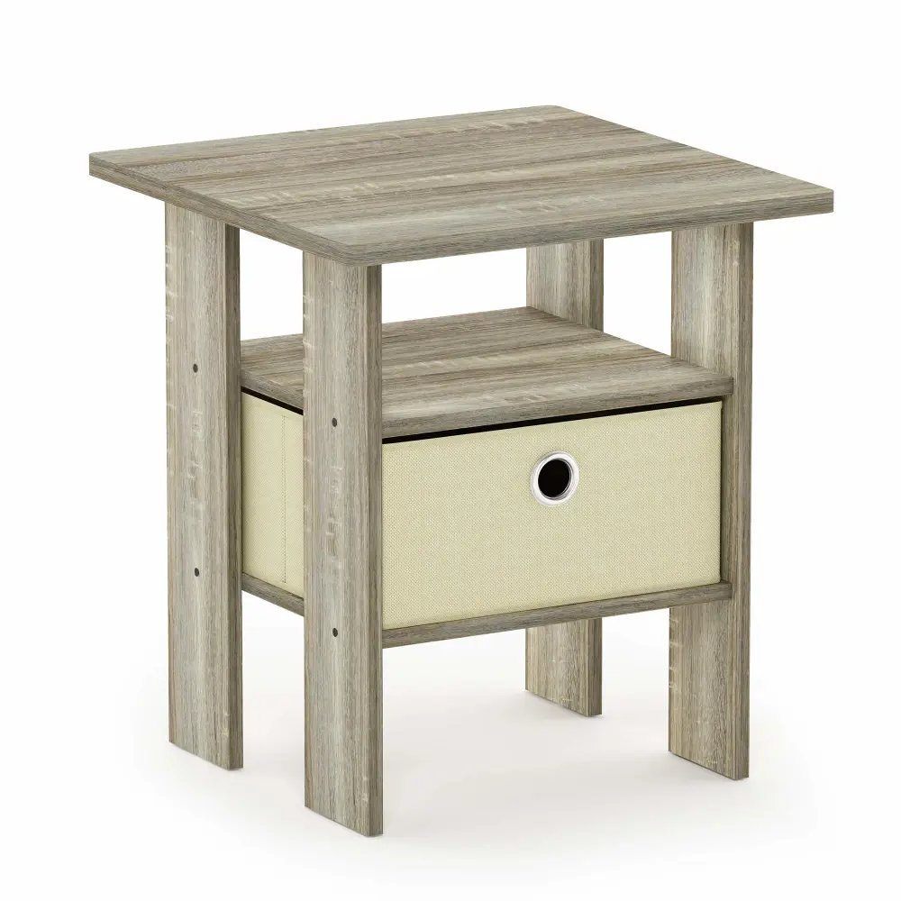 Furinno Andrey End Table / Side Table / Night Stand / Bedside Table with Bin Drawer, Sonoma Oak/Ivory