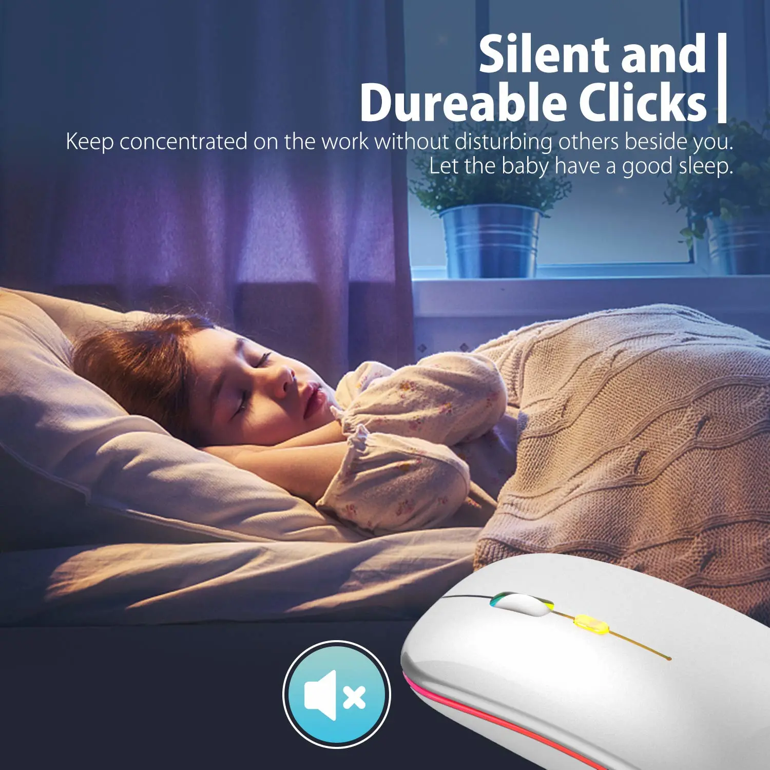 【Upgrade】 LED Wireless Mouse, Slim Silent Mouse 2.4G Portable Mobile Optical Office Mouse with USB & Type-c Receiver, 3 Adjustable DPI Levels for Notebook, PC, Laptop, Computer, MacBook (Silver)
