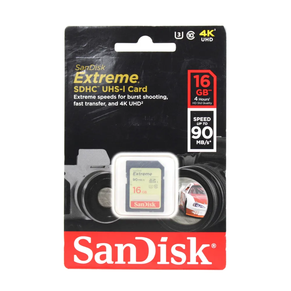 SanDisk 16GB Extreme SDHC UHS-I Memory Card - 90MB/s, C10, U3, V30, 4K UHD, SD Card - SDSDXNE-016G-GNCIN