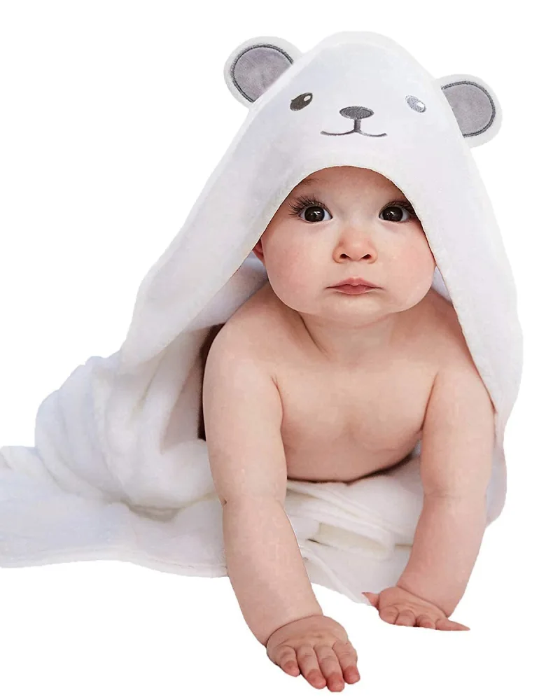 HIPHOP PANDA Hooded Towel - Rayon Made from Bamboo, Bath Towel with Bear Ears for Newborn, Babie, Toddler, Infant - Absorbent Large Baby Towel - Bear, 30 x 40 Inch