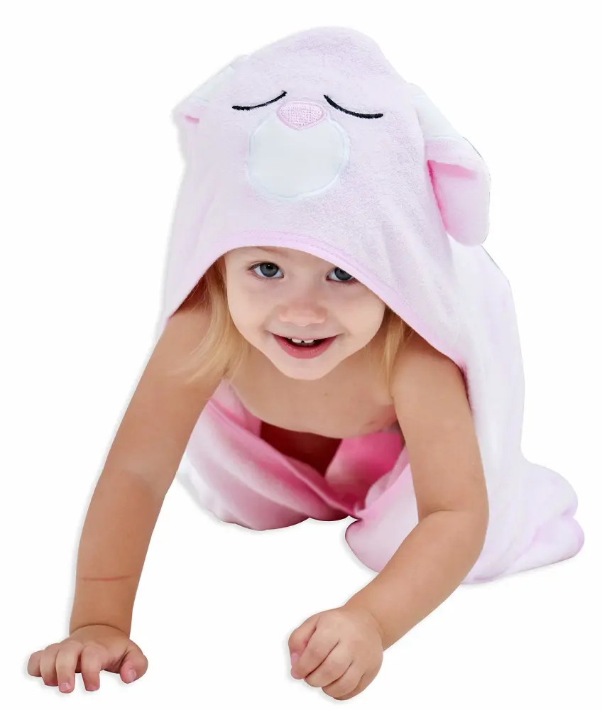 HIPHOP PANDA Hooded Towel - Rayon Made from Bamboo, Bath Towel with Bear Ears for Newborn, Babie, Toddler, Infant - Absorbent Large Baby Towel - Pink Rabbit, 30 x 40 Inch