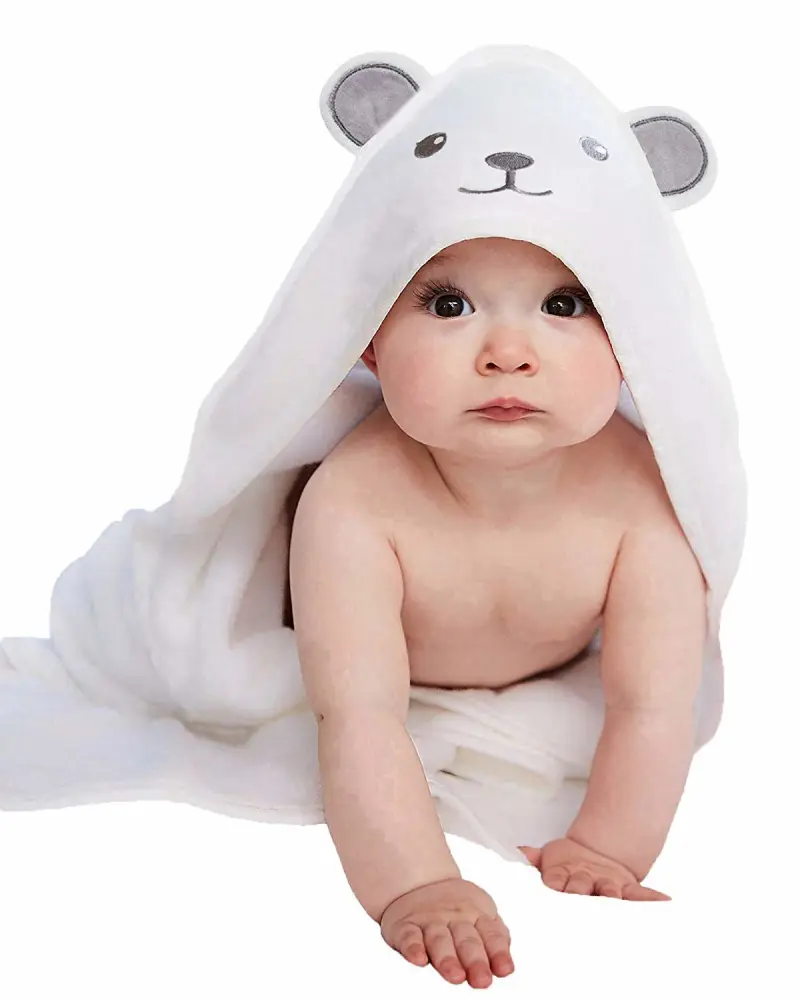 HIPHOP PANDA Hooded Towel - Rayon Made from Bamboo, Bath Towel with Bear Ears for Newborn, Babie, Toddler, Infant - Absorbent Large Baby Towel - Bear, 37.5 x 37.5 Inch