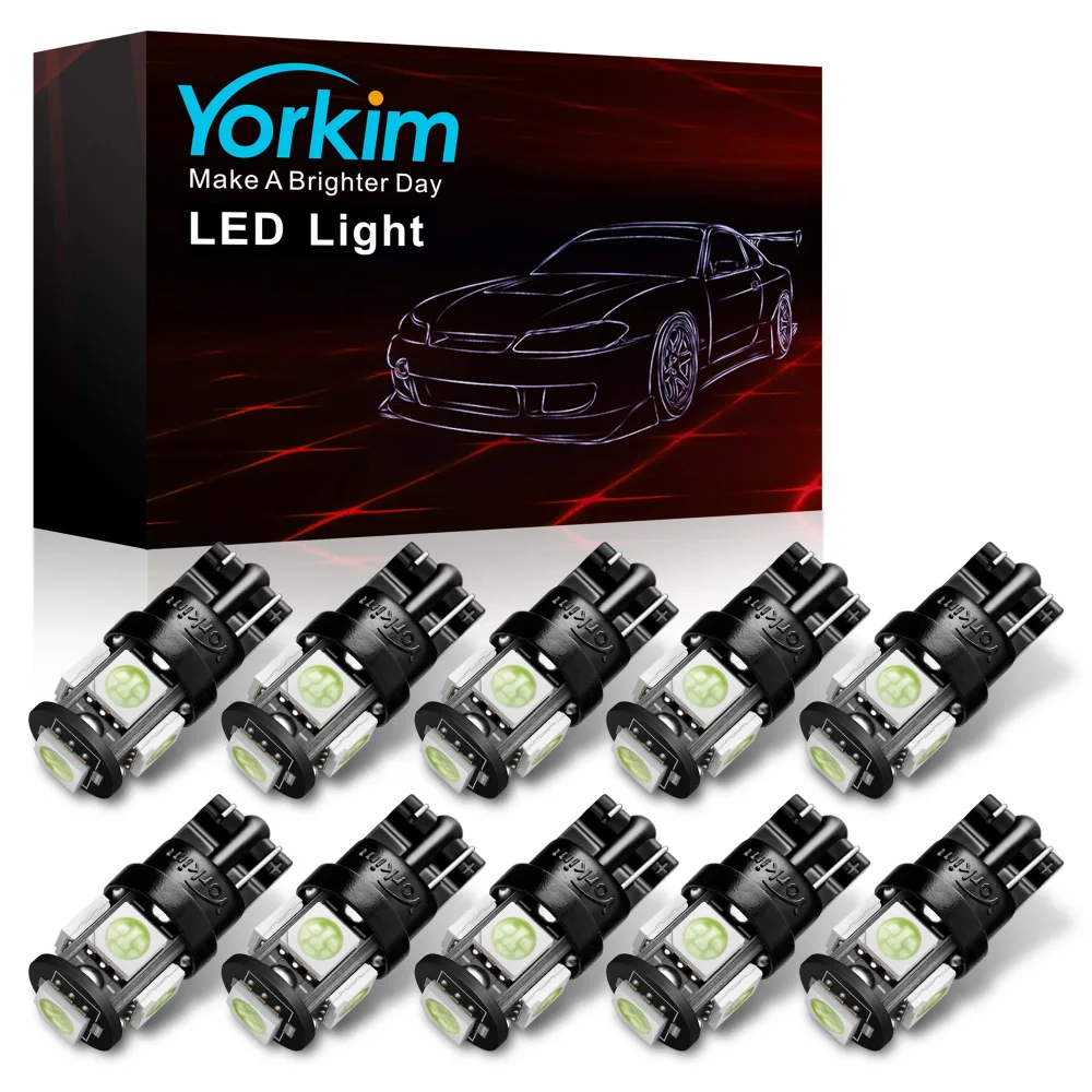 Yorkim 194 LED Bulbs Ice Blue Super Bright 5th Generation, T10 LED Bulbs, 168 LED Bulb for Car Interior Dome Map Door Courtesy License Plate Lights W5W 2825, Pack of 10