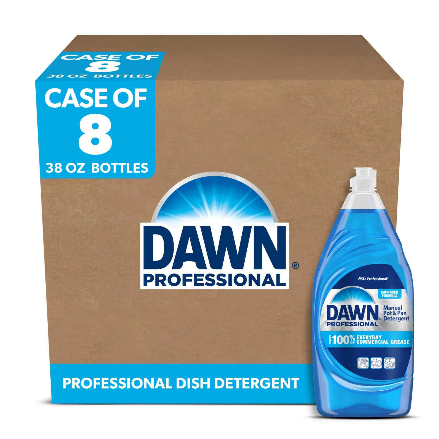 P&G Dawn Dishwashing Liquid Soap Detergent, Bulk Degreaser Removes Greasy Foods from Pots, Pans and Dishes in Commercial Restaurant Kitchens, Regular Scent, 38 oz. (Case of 8) (Packaging May Vary)