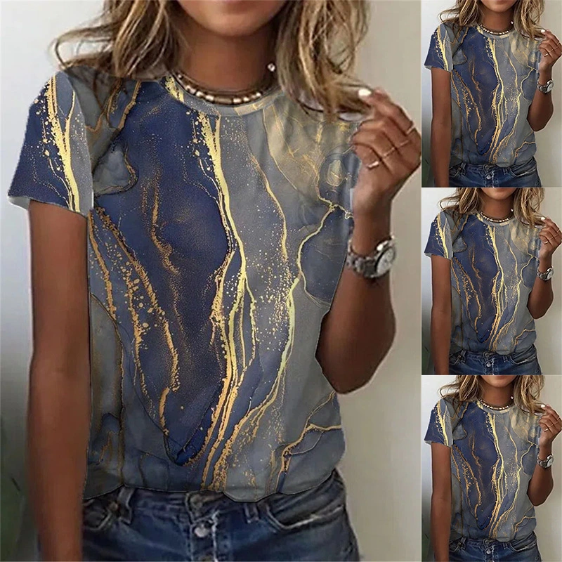 2023 Summer Flower 3D Printing Short Sleeve V Neck T-Shirt Short Sleeve