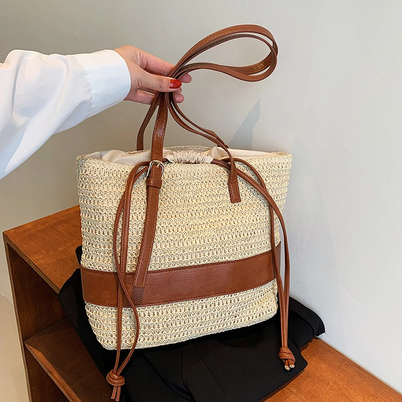 Women's Patchwork One Shoulder Straw Woven Bag