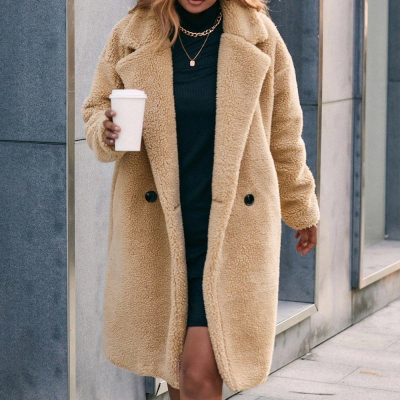 Loose Mid-length Plush Trench Coat