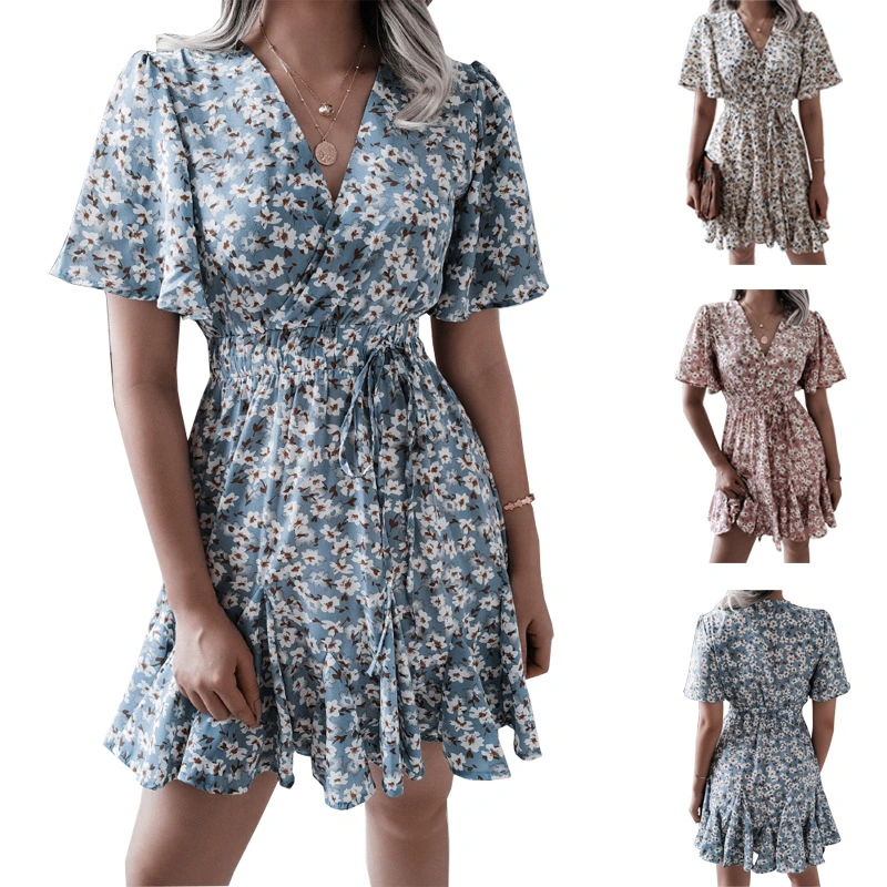 Spring/Summer 2023 New European and American Women's Dress Printed Chiffon Sexy Dress Women