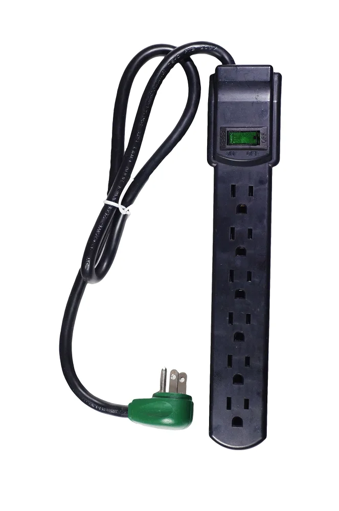 Go Green Power Inc. 6 Outlet Surge Protector with 2.5ft Cord, Black - Compact, Clutter-Free, Heavy Duty, Circuit Breaker, Mountable - Ideal for Home & Office - GG-16103MSBK