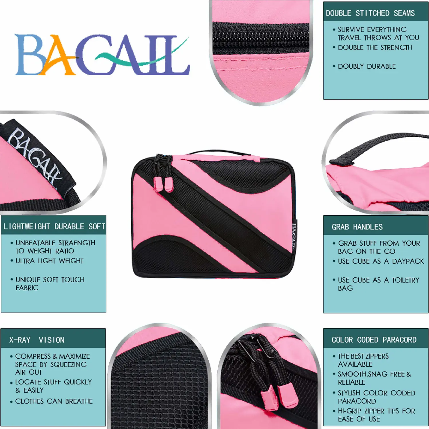 BAGAIL 6 Set Packing Cubes,Travel Luggage Packing Organizers(5set+Laundry bag Flag)