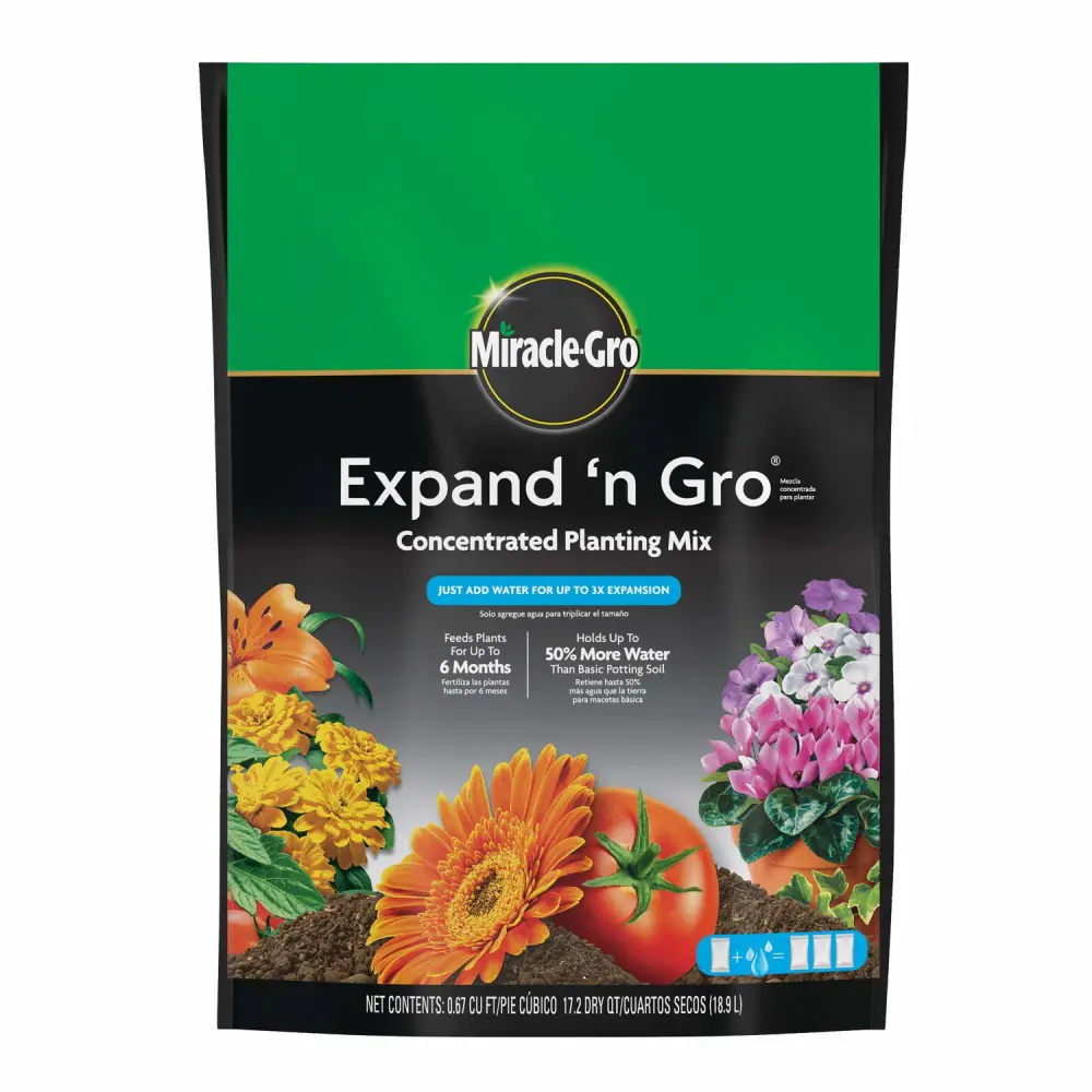 Miracle-Gro Expand 'n Gro Concentrated Planting Mix, Just Add Water for up to 3X Expansion, For Container and In-Ground Use, .67 cu. ft. Expands up to 2 cu. ft.