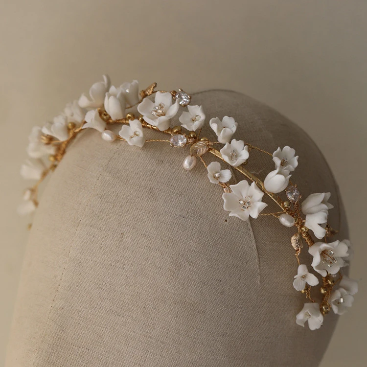 Ceramic Flower Pearl Hair Hoop