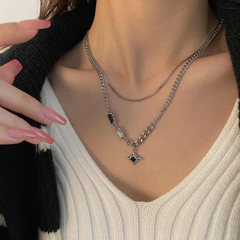 Starlight Square Diamond Double Layer Necklace Female