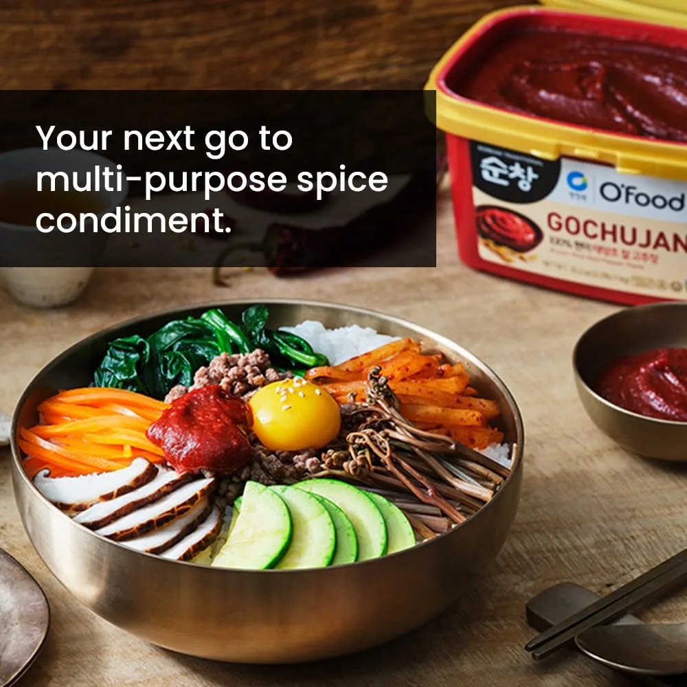 Chung Jung One O'Food Mild Gochujang 1.1lb, Korean Red Chili Pepper Paste, Spicy, Sweet and Savory Sauce, Traditional Fermented Condiment, 100% Brown Rice