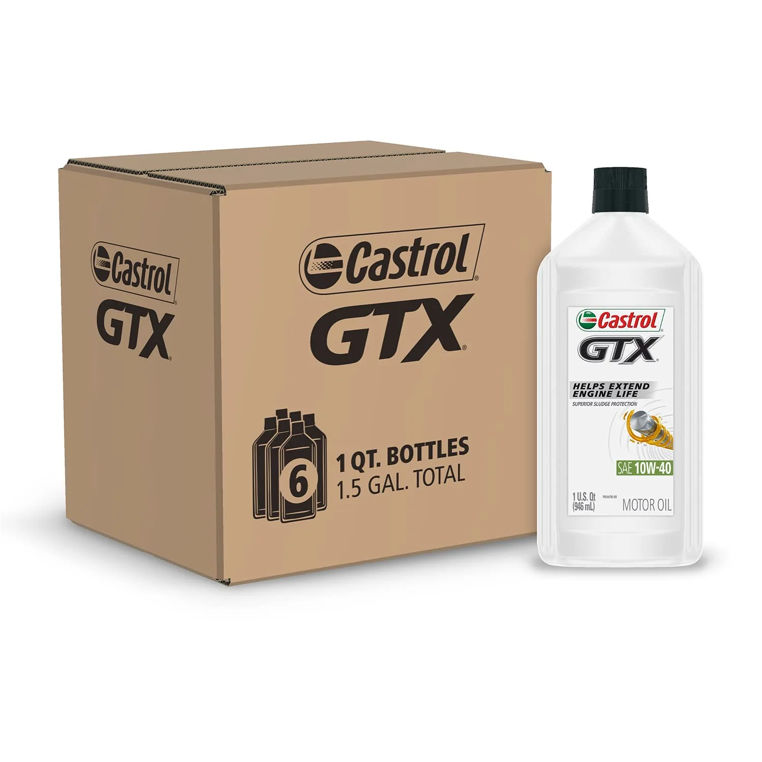 Castrol 6146 GTX 10W-40 Motor Oil, 1 Quart, 6 Pack