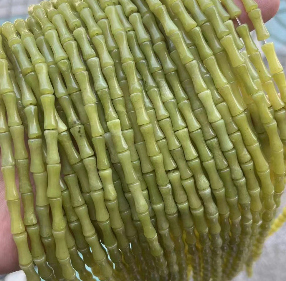 Natural Red Dongling Peridot White Jade Flower Red Stone Tube Beads Bamboo String