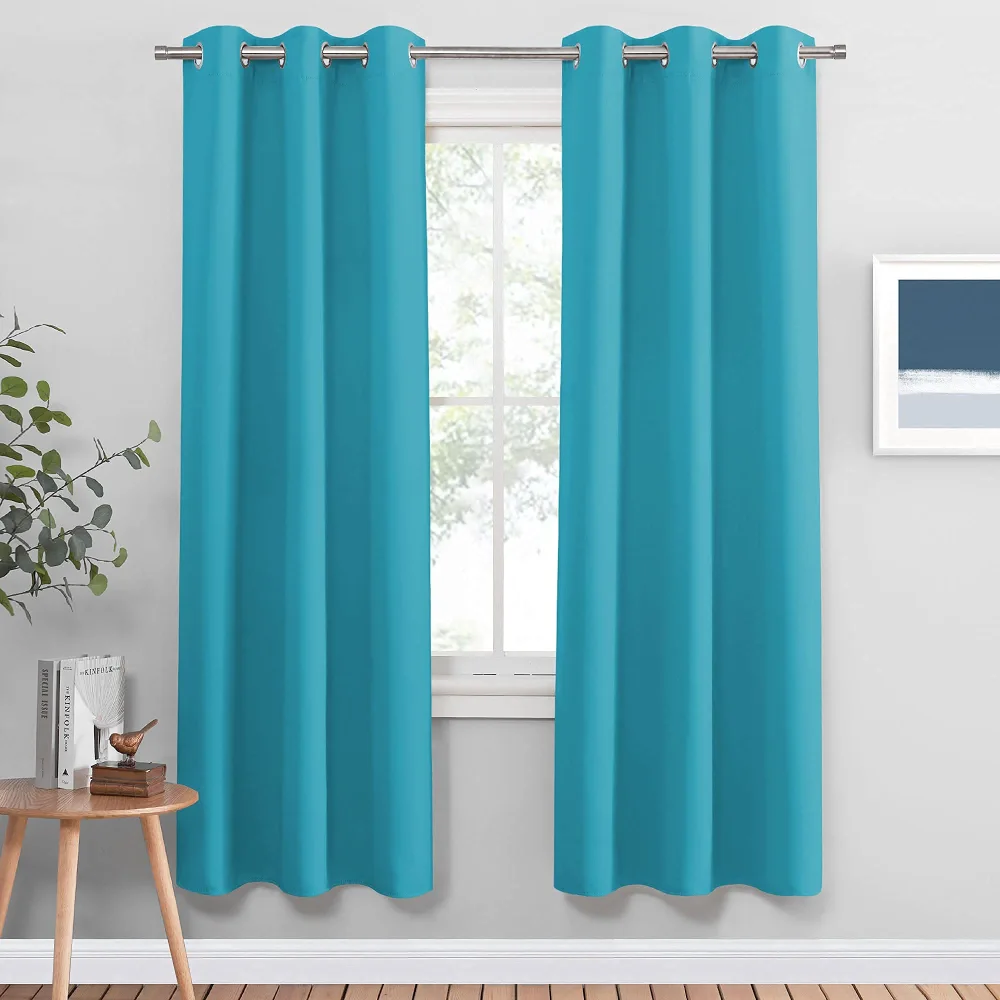 PONY DANCE Window Curtain Panels - Room Darkening Solid Grommet Top Thermal Insulated Blackout Curtains Window Treatments Light Block Drapes for Living Room, 42 by 72 inches, Blue Mist,2 PCs