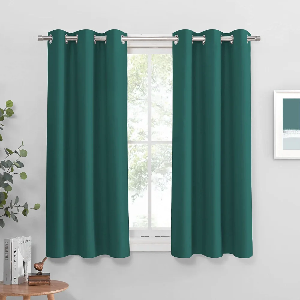 PONY DANCE Children Curtain Panels - Light Blocking Window Covering for Bedroom Energy Saving Thermal Insulated, W 42 by L 45 inch, Hunter Green, 2 Pieces