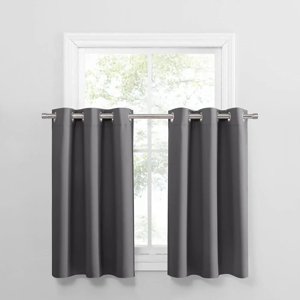 PONY DANCE Grey Blackout Kitchen Curtains 36 inch Length(W42 x L36 in, Set of 2), Soft Thermal Insulated Short Small Window Curtain for Basement Bathroom Cafe Window,Half Window Drapes