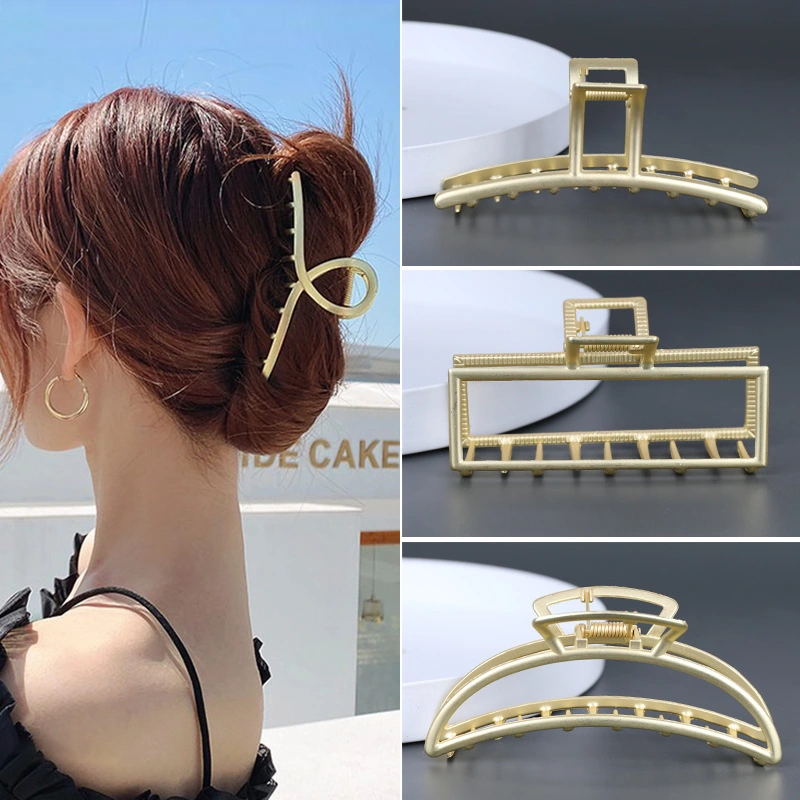 Simple Frosted Hair Clip Geometric Alloy Glossy Grip