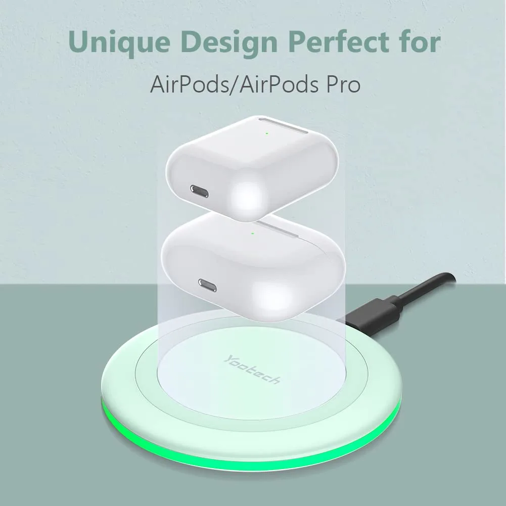 Yootech Wireless Charger,10W Max Fast Wireless Charging Pad Compatible with iPhone 15/15 Plus/15 Pro Max/14/13/SE 2022/12/11/X/8,Samsung Galaxy S22/S21/S20,AirPods Pro 2(No AC Adapter)