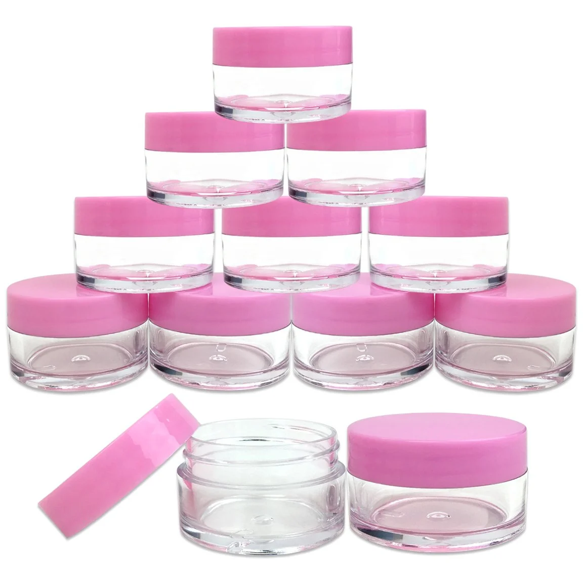Beauticom 12 Pieces 20G/20ML Round Clear Jars with Pink Lids for Lotion, Creams, Toners, Lip Balms, Makeup Samples - BPA Free
