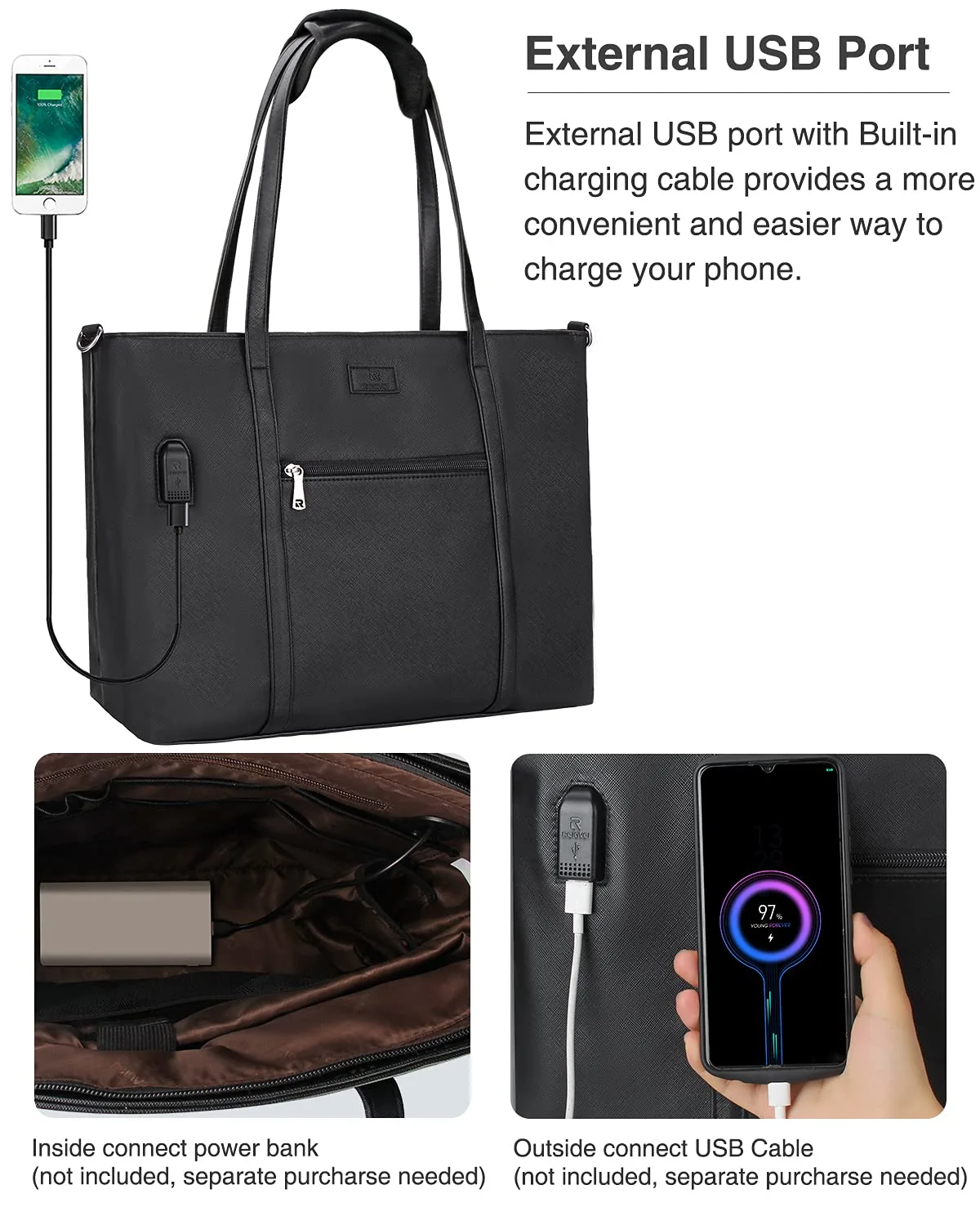 Woman Laptop Tote Bag,USB Teacher Bag Work Bag Purse Fits 15.6 in Laptop