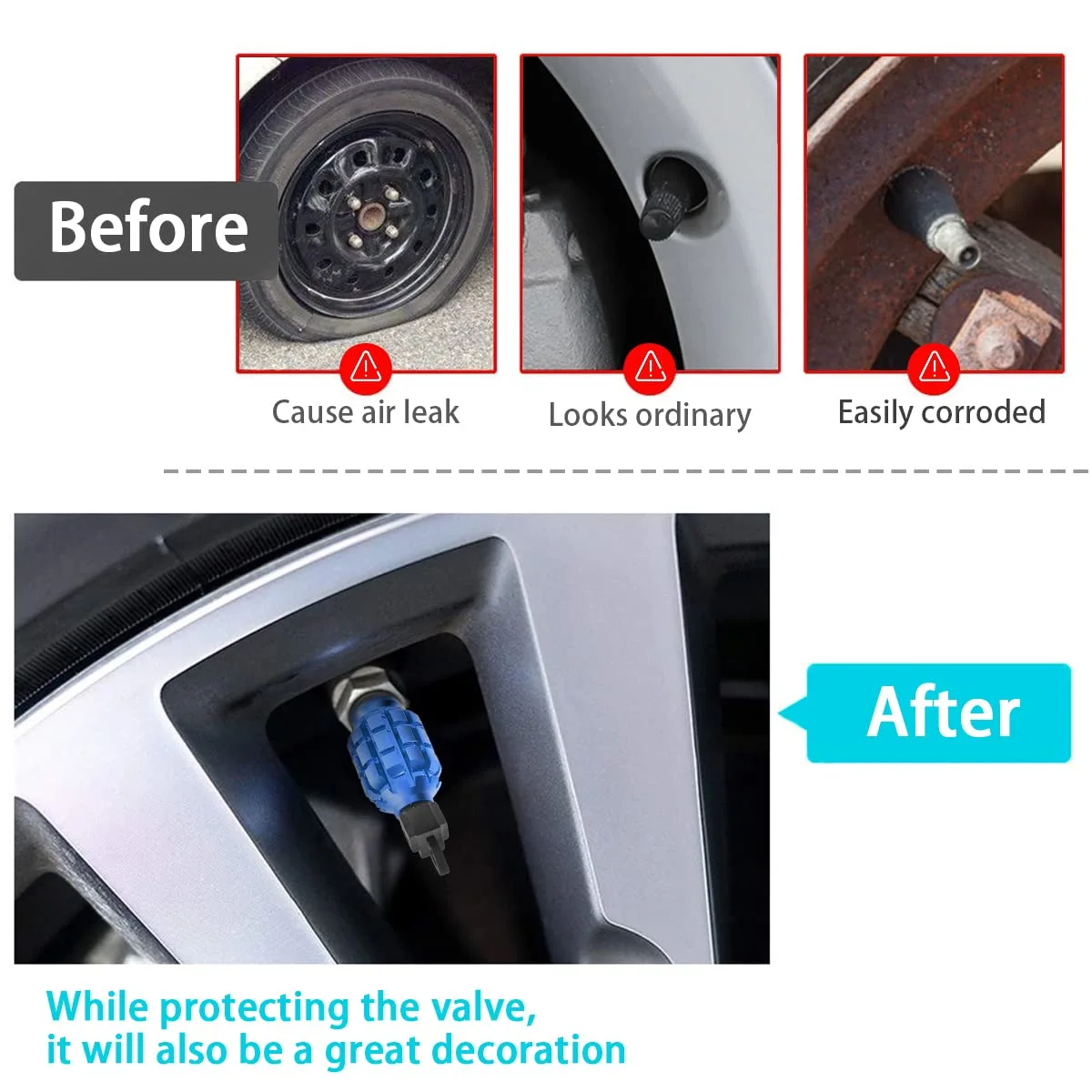 4 PCS Car Tire Valve Stem Cap/Cover, Airtight Anti-Rust Valve Stem Caps Universal for Most Cars, Vehicles, Bicycles, Motorcycles and More, Cool Car Accessories for Men Women (Blue1)
