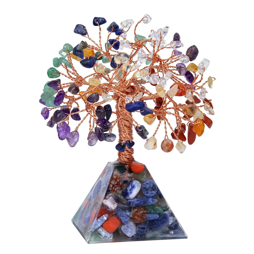 mookaitedecor 7 Chakra Crystal Tree, Chakra Pyramid Base Bonsai Money Tree for Wealth and Luck