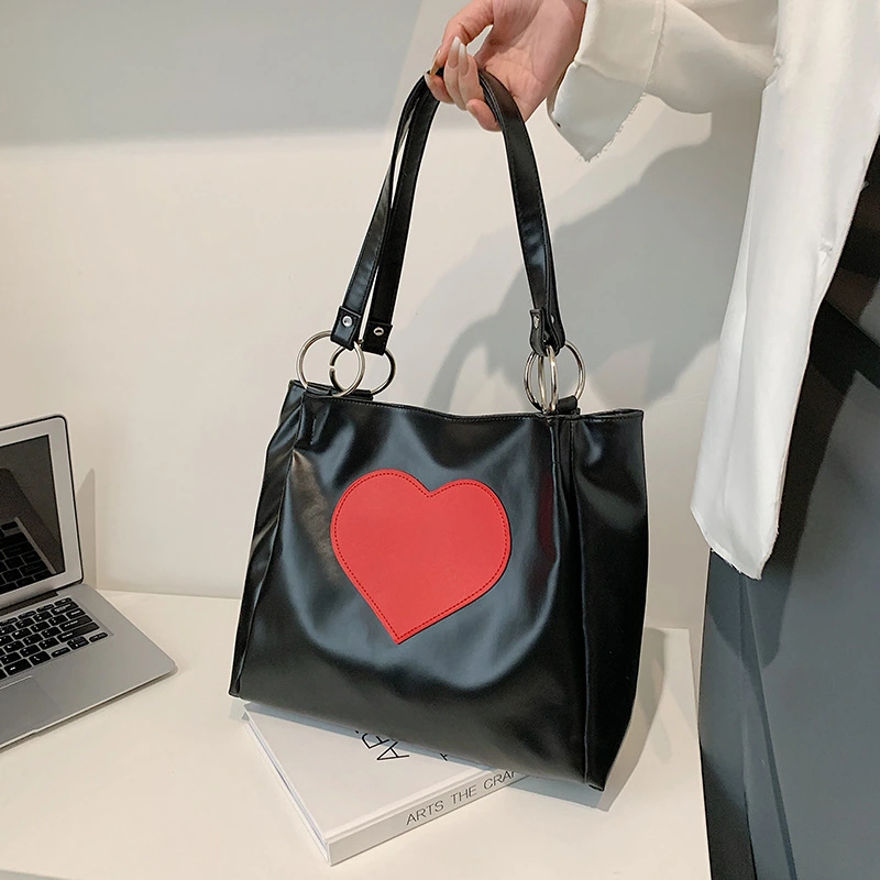 Retro bag female 2023 new trendy Korean style college style handbag female bag love tote bag large capacity shoulder bag