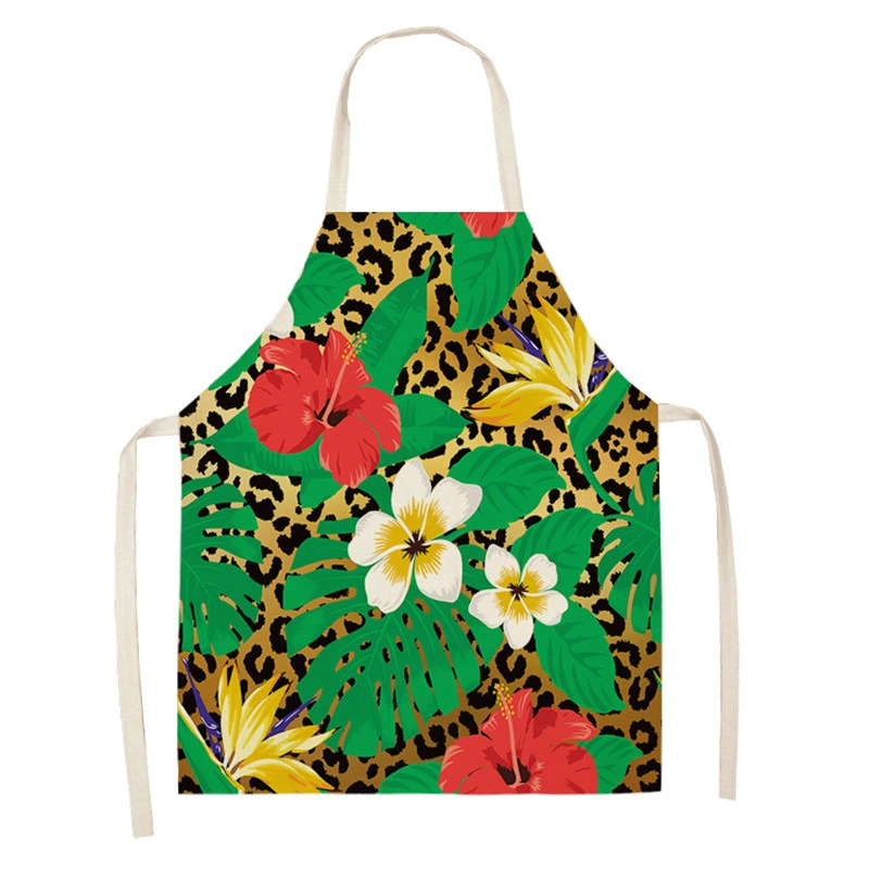 Leopard Print Digital Printing Sleeveless Apron Kitchen Daily Antifouling Parent-child Linen Sleeveless Coverall