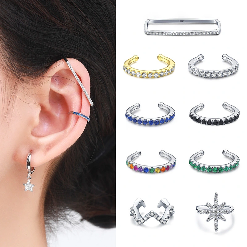 Simple S925 Silver Occidental Diamond Ear Clip Female